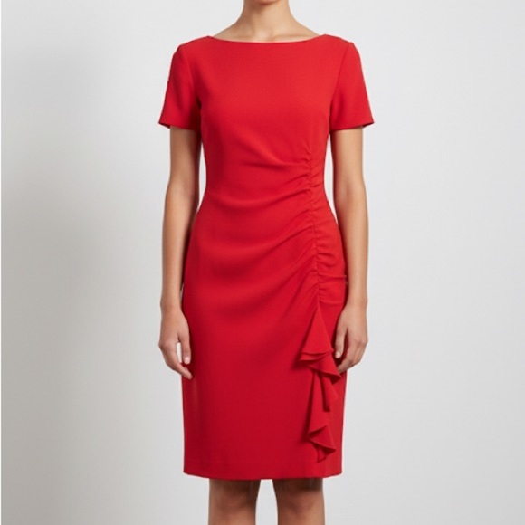Vintage Moschino red sheath dress with ruffle detail - size Medium (M) - Picture 1 of 11